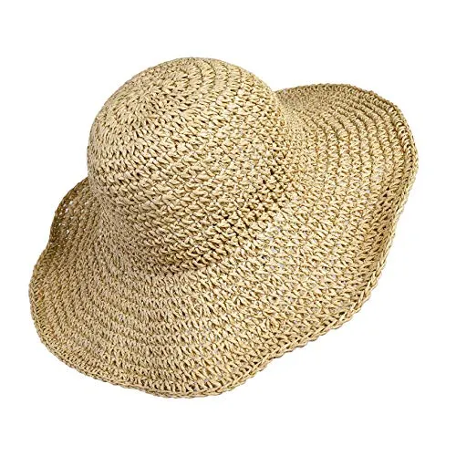 MaoXinTek Cappello Parasole di Paglia da Donna Elegante, Cappello Tesa Larga da Sole Estate, Flessibile e Pieghevole per l’Estate Viaggio e la Spiaggia Vacanze (Beige)