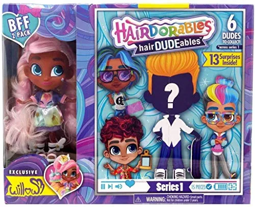 Hairdorables Hairdudables Best Friends Forever Pack, 4 Modelli a Sorpresa, 1 Doll e 1 Boy