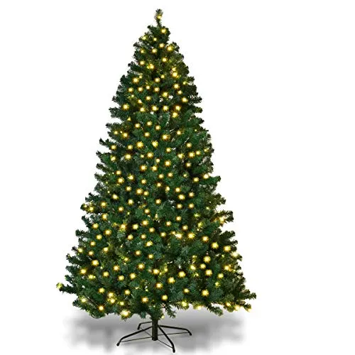 Goplus Albero di Natale Verde Automatico con Luci LED PVC Supporto in Metallo 210-240cm Luci Bianco Caldo (240)