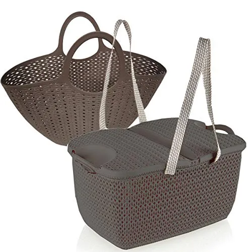 F&S - Cestino da Picnic con Borsa Multiuso in plastica Effetto Rattan