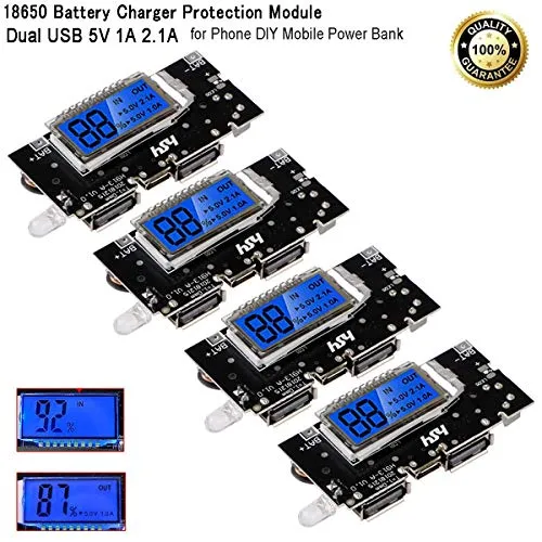 MakerHawk 4pcs 18650-Board Dual USB 5V 1A 2.1A 18650-Batteria Ricarica PCB Module Board con protezione scheda USB fai da te