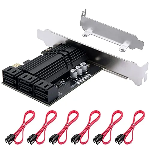PCIE X1 SATA Card 6 PORT, scheda di espansione del controller SATA 3.0 con 6 cavi SATA e staffa a basso profilo, Adattatore SATA III PCIE GEN3 (6 Gbps) Plug and Play su Windows, Mac OS, Sistema Linux