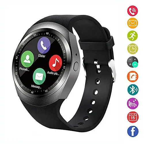 Smart Watch, IDEALBY Rotondo Android Bluetooth Smartwatch Touch Screen Orologio con slot per schede SIM TF, pedometro, monitor sonno, promemoria sedentario per iPhoneX/8/8/7/7p,Sony,Huawei,LG(Argento)