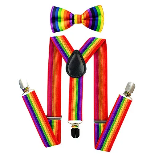 TRIXES 2 PZ Papillon e Bretelle Arcobaleno - Elasticizzate a forma di Y Sospensori - Accessori per Eventi Pride e Costume per le Feste - Piccolo