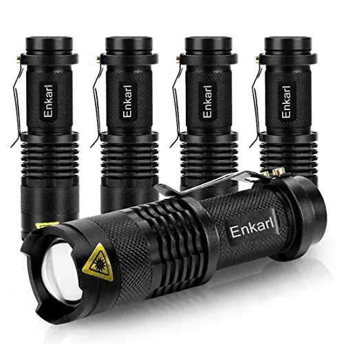 Enkarl Mini LED Flashlight, Super luminoso Q5 3W con tre modalità di zoom, AA / 14500. La torcia è alimentata a batteria, con clip 5Pack (batteria non inclusa)