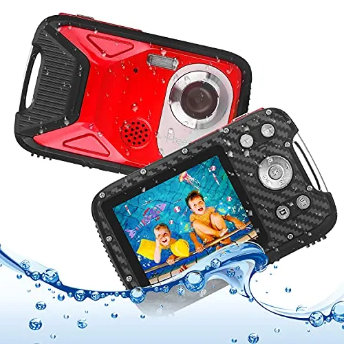 Heegomn Fotocamera digitale impermeabile per bambini, 16MP Full HD 1080P, zoom digitale 8x, videocamera subacquea per adolescenti/principianti (Rosso)