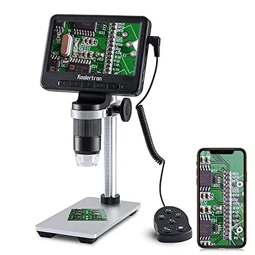 Koolertron Microscopio Digital WiFi 5 Pollici HD 1080P,LCD Microscopio Bambini 50-1200X, Microscopio Electronico con Telecomando Cablato,8 Luci LED Microscopio Portatile con Supporto in Metallo