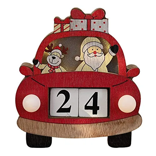 TwoCC Decorazioni di Natale Calendario di Auto di Natale con Luci Decorazioni Creative Puntelli Creativi in ​​Legno Decorazione Ornamenti di Luce Calendario