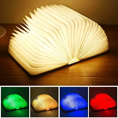 lampade libro USB ricaricabile pieghevole in legno magnetico LED Light del libro di lamp - 4 colori mutevoli scrivania lampada da tavolo