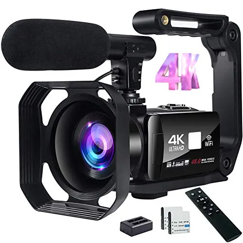 Videocamera Digitale Full HD Videocamera 4K 48MP Immagine Videocamera con Microfono, Wi-Fi, Zoom Digitale 18X, Touch Screen 3 '' e Telecomando