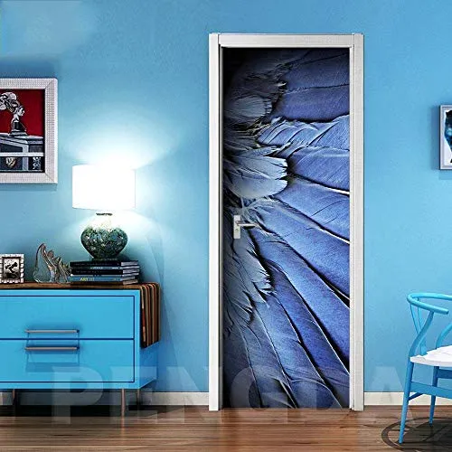 XXXCH Adesivo Per Porte 3D Piuma Blu Creativa 80X200Cm 3D Porta Murale Poster Adesivi Per Porte 3D In Pvc Adesivo Per Porta, Home Decorazione Pellicola Decorativa Carta Autoadesiva Cameretta