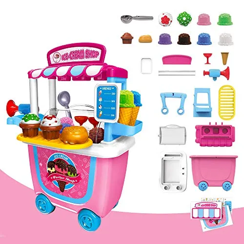 GizmoVine Giocattolo Set, Giochi d'imitazione Giocattolo educativo per Bambini Ragazzo Ragazza da 2 3 Anni (Gelato Carrello)