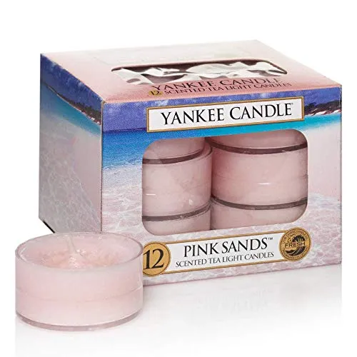 Yankee candle Tea Light Candele Profumate 12 Pezzi Pink Sands, Cera, Rosa, 8.8x8.8x6.3 cm