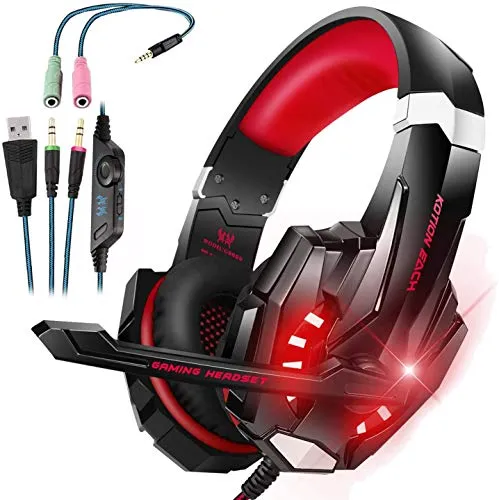 Cuffie Gaming PC PS4 con Microfono,Cuffie Gaming G9000 Bass Stereo Noise e Controllo Volume e LED per PS4/Xbox/Nintendo Switch/PC/Laptop/Tablet Nero+Rosso