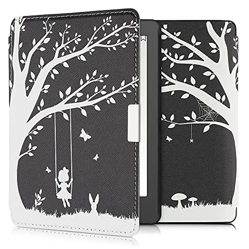 kwmobile Custodia Compatibile con Kobo Aura Edition 2 - Cover Pelle Sintetica con Chiusura Magnetica - eReader Flip Case Bianco/Nero