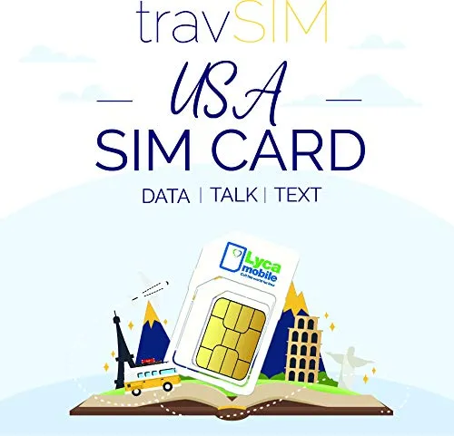 travSIM - USA SIM Card (Lycamobile Scheda SIM) Valida per 30 Giorni - 5GB 3G 4G LTE Dati Mobili - Stati Uniti Lycamobile US SIM Card (USA e Chiamate Internazionali e Messaggi Illimitati)