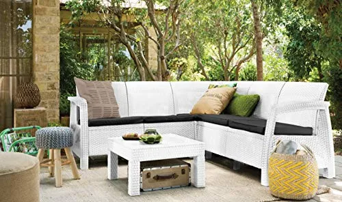 SALOTTO CORFU RESINA ANTIURTO POLIRATTAN BIANCO ARREDO GIARDINO