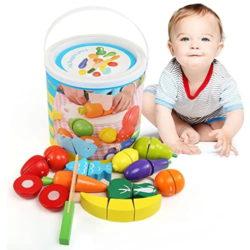 BelleStyle Giochi Bambini 3 4 5 Anni Tagliare Giocattoli Taglio Frutta e Verdura Giocattolo per Bambini Educativo Giocattoli di Taglio Regalo Pasqua Perfetto per Bambini 3+ Anni Accessori Cucina