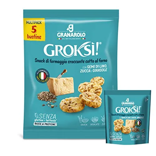 Groksì! Snack di formaggio croccante cotto al forno con Semi di Lino, Zucca e Girasole 5 x 15 g