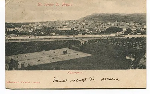 1903 Un Saluto da Pesaro Panorama Guller Foggia dest. Lucca FP B/N VG Cartolina Postale