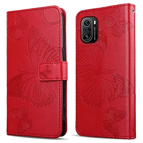 DENDICO Cover per Xiaomi Mi 11i / Xiaomi Poco F3 / Redmi K40 / Redmi K40 PRO, Portafoglio Custodia in PU Pelle per Xiaomi Mi 11i / Xiaomi Poco F3, Antiurto Cover a Libro con Slot per Carte, Rosso