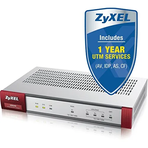 ZyXEL USG40 Firewall USG di nuova generazione con servizi UTM 1 anno - 10 tunnel VPN, SSL VPN, 1 GbE WAN, 1 OPT GbE, 3 GbE LAN/DMZ