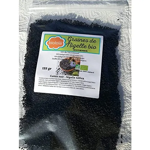 Semi di Nigella biologici 125 GR - Nigella Sativa - (Cumino nero) in sacchetto richiudibile -Habba Sawda naturale senza additivi, per tè, infusi, cottura, pani speciali. Ricco di minerali