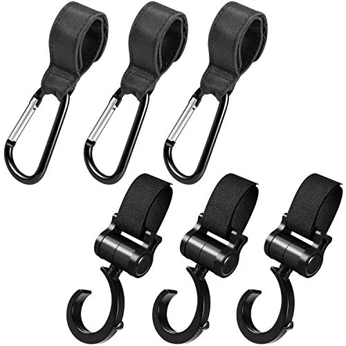 Yosemy Ganci per Passeggino Universale Ganci Passeggino per Porta Borse 6 Pack Ganci Multifunzione Appendi la Spesa & le Borse in Tutta Sicurezza Sulla tua Passeggino Bicicletta o Carrozzina, Nero