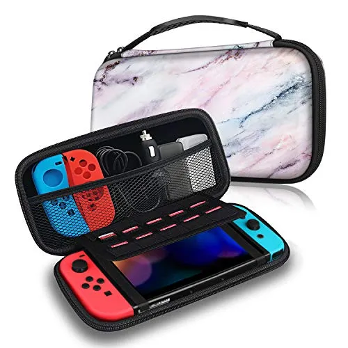 FINTIE Custodia per Nintendo Switch - [Antiurto] Portatile di Borsa Protettiva con 10 Titolari per Schede di Gioco & Tasca Interna per Nintendo Switch, Marble Rosa