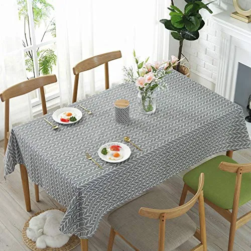 Tovaglia Rettangolo Cotone e Lino Tovaglie Modello Freccia Antipolvere Lavabile Tovaglia per Cucina Tavolo da Pranzo 140 x 220 cm (Grigio)