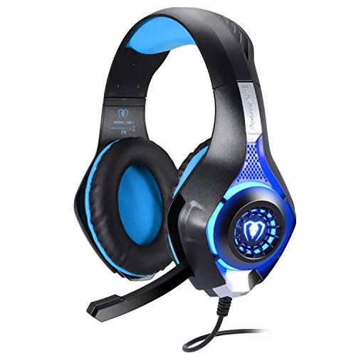 Samoleus Cuffie Gaming per PS4, Gaming Headset Cuffie con Microfono, 3.5mm LED Stereo Surround Cuffie e Controllo Volume Cancellazione Rumore per Playstation 4 PS4 PC Xbox One Switch Laptop (Blu)