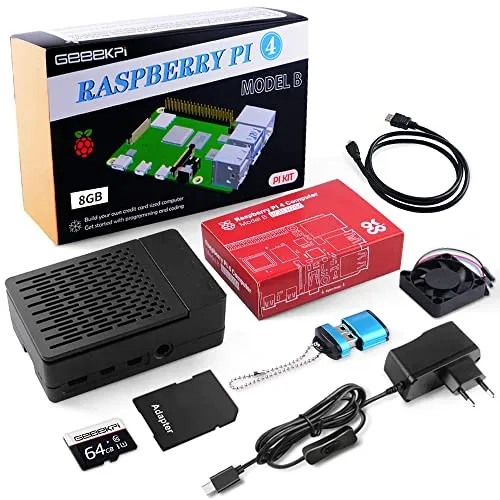 GeeekPi Raspberry Pi 4 Model B 8 GB RAM + scheda SD da 32 GB, kit con alloggiamento Raspberry Pi 4 con ventola, alimentatore di rete con interruttore on/off, cavo HDMI per Raspberry Pi 4B
