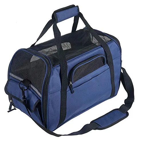 Petcomer Trasportino Morbido per Cane Borsa Tracolla Confortevole Viaggio per Cani Gatti in Treno Aereo (L 48 x 25 x 33 cm, Blu Reale)