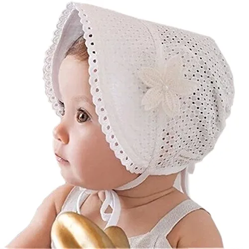 HBF Cappellino Neonata Elegante Accessori per Bambina Berretto Cotone Bianco cappello Bambina Vintage Adatto per Primavera/Estate/Autunno Taglia Unica