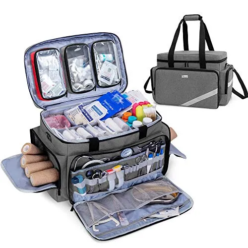 Trunab Borsa Medico per Infermiere vuota, Borsa per Clinica Grigio Borsa di Emergenza Professionale Grande Capacità con Divisore Interna e Fondo Antiscivolo, Custodia per Infermiere a casa