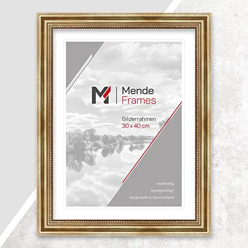 Mende Frames Cornice portafoto anticata, 30 x 40 cm, colore: oro, cornice portafoto in legno, cornice barocca dorata, prodotta in Germania, V450