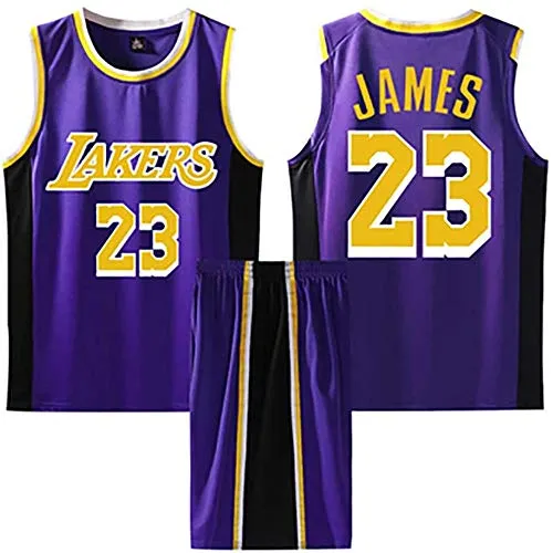 BASPORT Lakers James # 23 Basket ，Abbigliamento Genitore-Figlio per Sportivo da Basket per Adulti Completo da uomoJersey,Maglia da Basket (Viola, L)