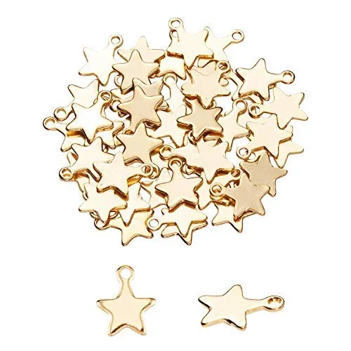 UNICRAFTALE 50 pz Ciondoli A Forma di Stella d'oro 304 Charms in Acciaio Inossidabile 1.2mm Ciondolo A Foro Piccolo Materiale Metallico Fascino per La Collana del Creazione di Gioielli 10x8x1mm