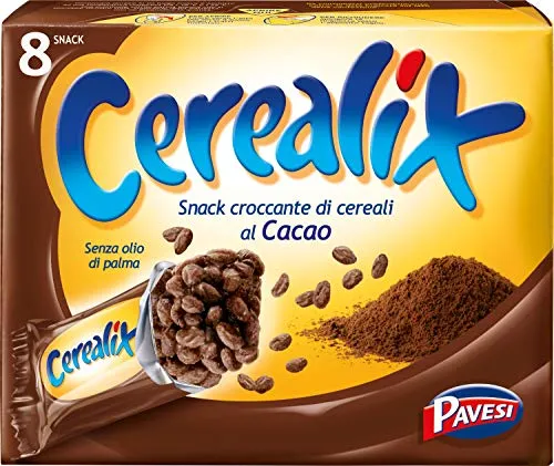 Pavesi Snack Cerealix Croccante di Cereali al Cacao per una Gustosa Merenda - Confezione da 8 X 20g