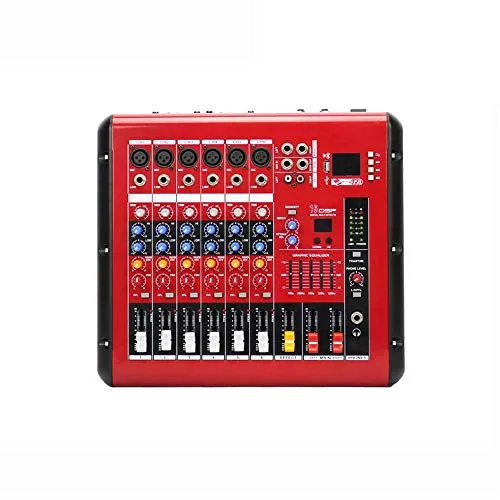 Analog Mixer 6-Channels Profrssional Power Mixer Amplificatore 16 Schermo LCD Digital Banda Effect Mixer con Supporto for la conversione di Tensione Bluetooth USB/SD Card 250W Home Use Mixer Console