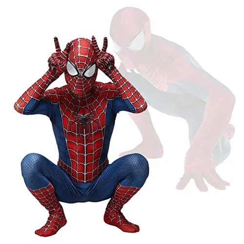 FGZIO Costume Cosplay Spiderman per Bambini Adulti, Costumi da Supereroi Bambino Ragazzi Lycra Spandex Body Stile 3D Costume di Carnevale di Halloween Puntelli (Rosso,170-180CM)