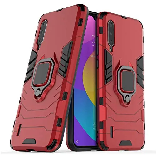Compatibile con Mi A3 Lite, Mi 9 Lite Cover, Custodia Armor Anello Cavalletto (Funziona con Il Supporto Magnetico per Auto) Case Paraurti per Xiaomi Mi A3 Lite, Mi9 Lite (Rosso)