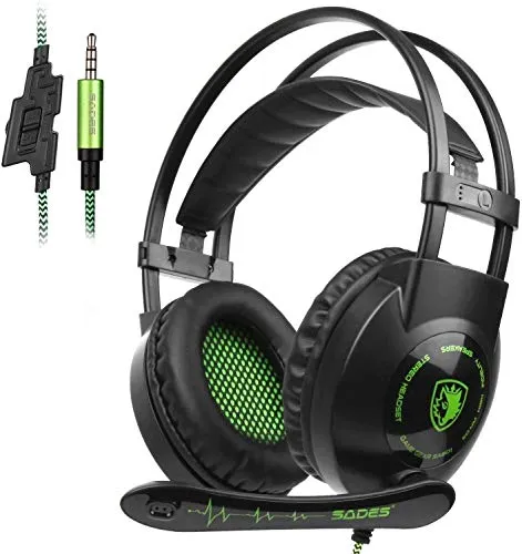 SADES SA801 Cuffia Xbox One PS4 Gaming Headset 3.5mm Surround Sound Stereo Cuffia da gioco per PC Fascia da gioco Cuffie con microfono per nuovo Xbox One PC Mac Tablets PS4 Laptop Phone (Verde)