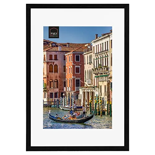 HAES DECO - Cornice Legno 40x60 - Cornice per foto in Legno con passepartout Venezia nero - Cornici per Ritratto e Cornici da Parete - Portafoto per 1 Foto in Formato 30x45 o 40x60 -SP12960