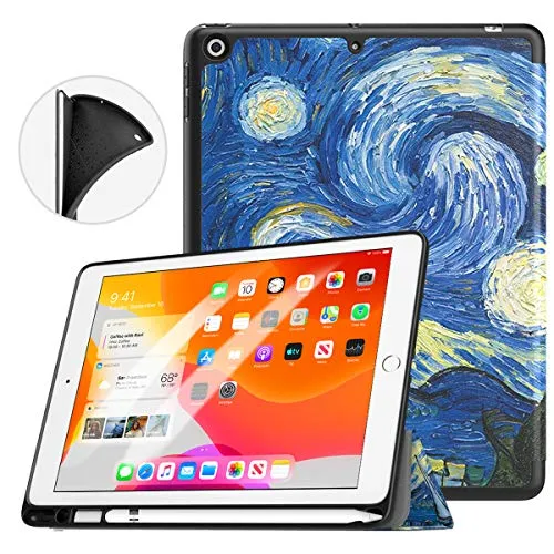 TiMOVO Custodia New iPad 7th Generation 10.2" 2019 Tablet in Pelle, Supporto Magnetico 2 Sezioni, con Apertura Laterale Facile Tasca Portapenne, Spegnimento Automatico, Custodia Rigida -Notte Stellata