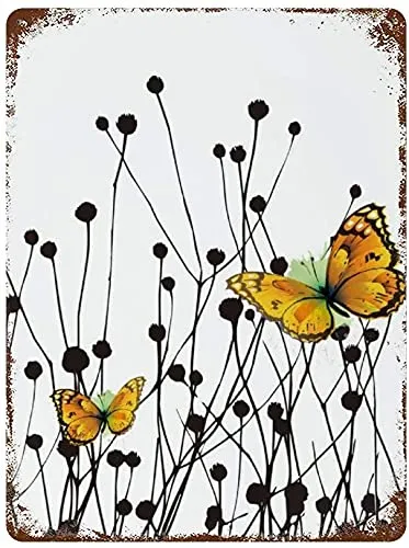 Farfalla monarca vintage retrò fiori selvatici, targa in metallo vintage decorazione da parete Art 15.7"x11.8" family cafe decorazione da parete, retro arte pittura piastra di ferro Poster Wall Decor