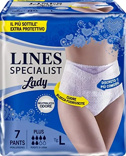 Lines Specialist Pants Plus Assorbenti per Urina, Taglia L - Pacco 7 Pezzi