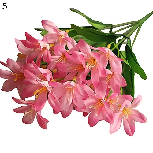 Verlike, gigli, 1 mazzo di fiori artificiali, resistenti ai raggi UV, per interni ed esterni, decorazione da vaso per la casa e il giardino rosa
