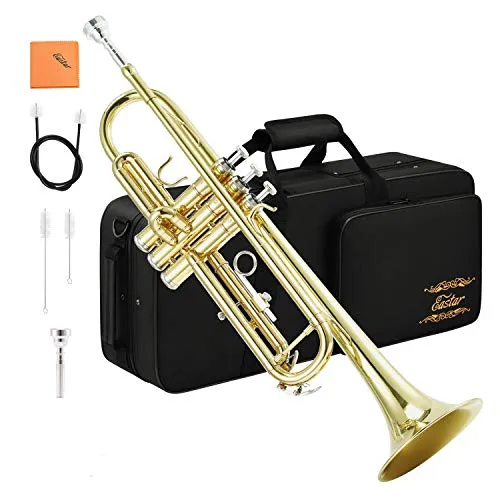 Eastar Tromba Bb Standard Student Tromba in ottone di colore oro Strumento a Fiato con custodia, bocchino(ETR-380)