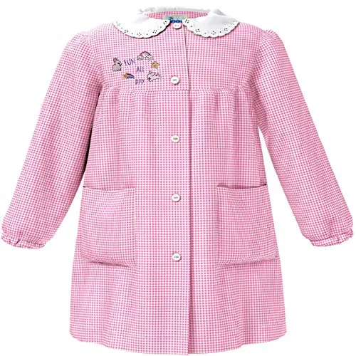 siggi Grembiule Asilo Scuola Materna Bambina Quadri Bianco Rosa con Ricamo - tg. 60-5 Anni